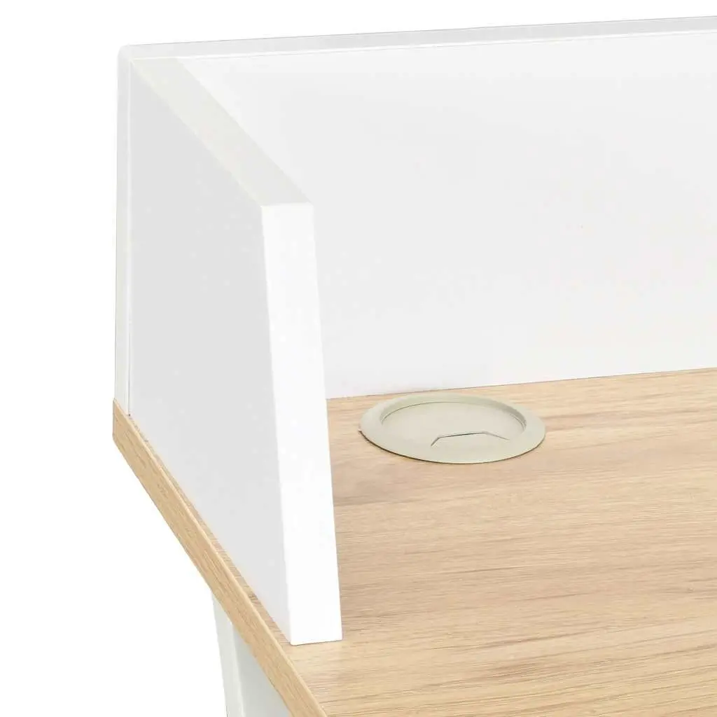 Office Desk White Natural Wood Study Workstation 80x50x84cm Engineered Wood Powder Coated Steel Legs