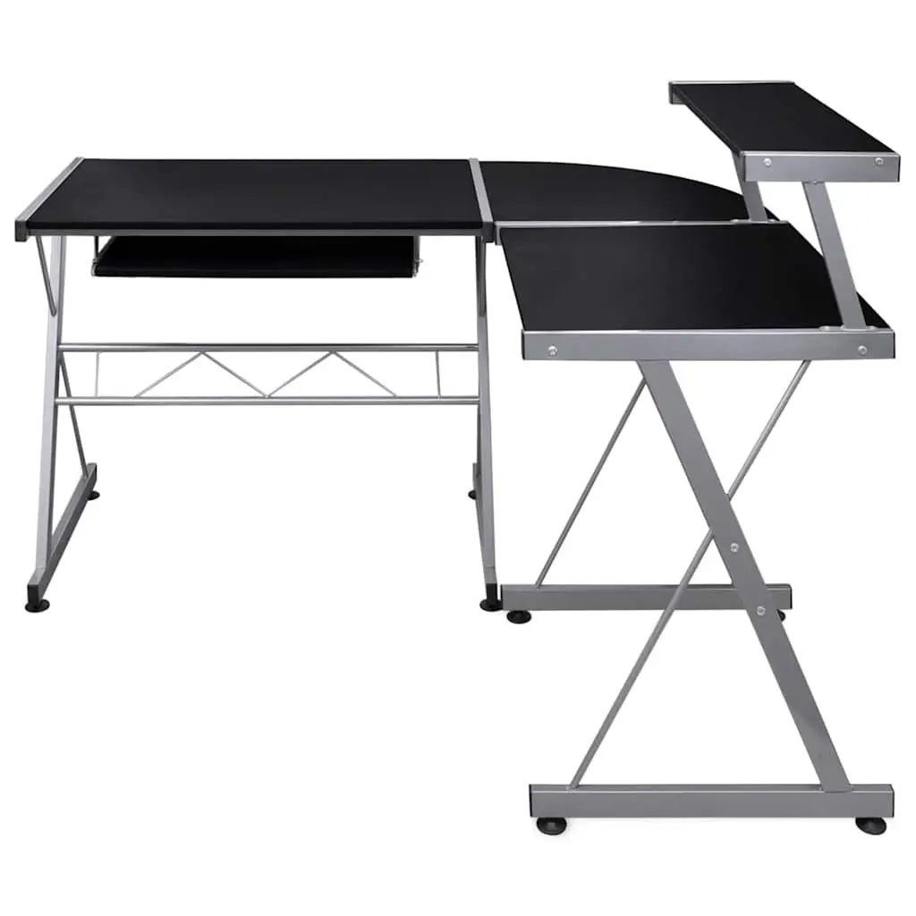 Black L-Shaped Corner Computer Desk with Keyboard Tray