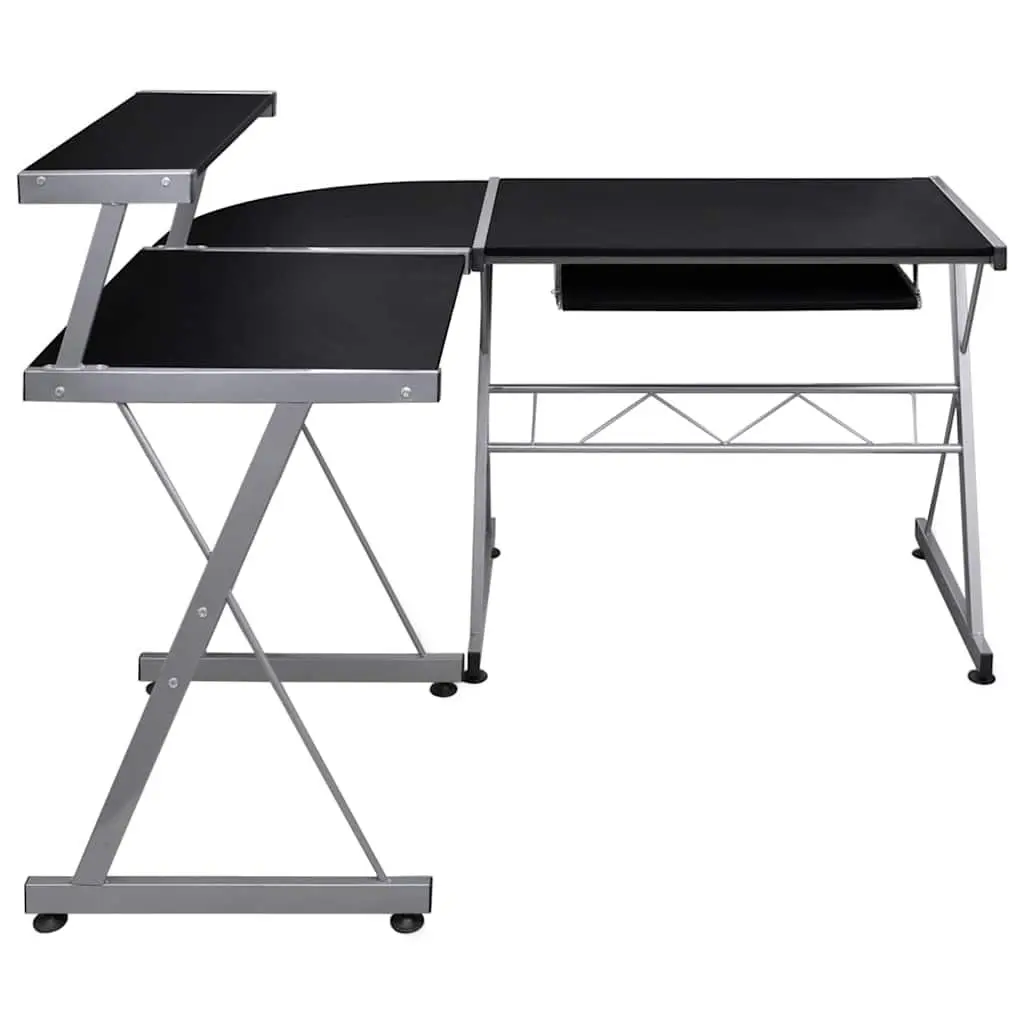 Black L-Shaped Corner Computer Desk with Keyboard Tray