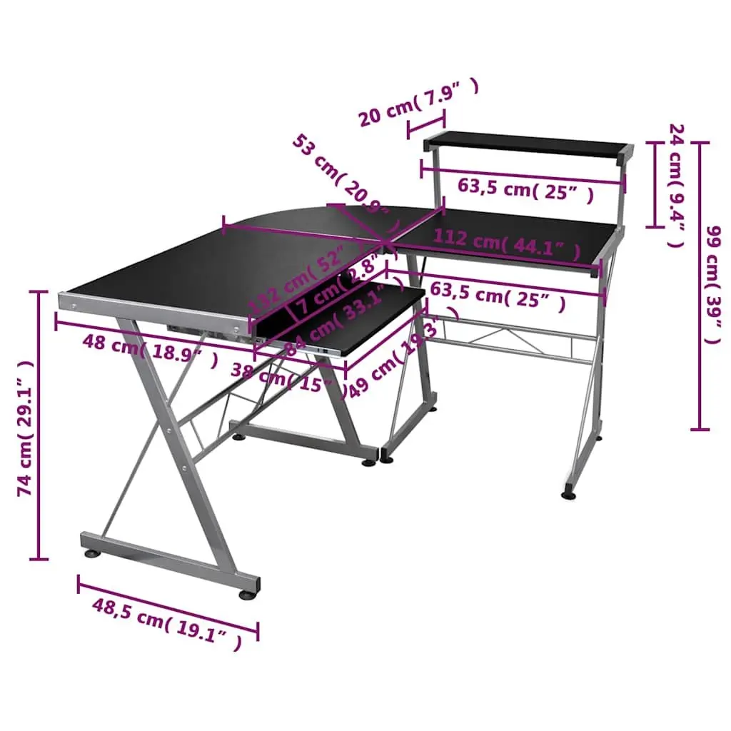 Black L-Shaped Corner Computer Desk with Keyboard Tray