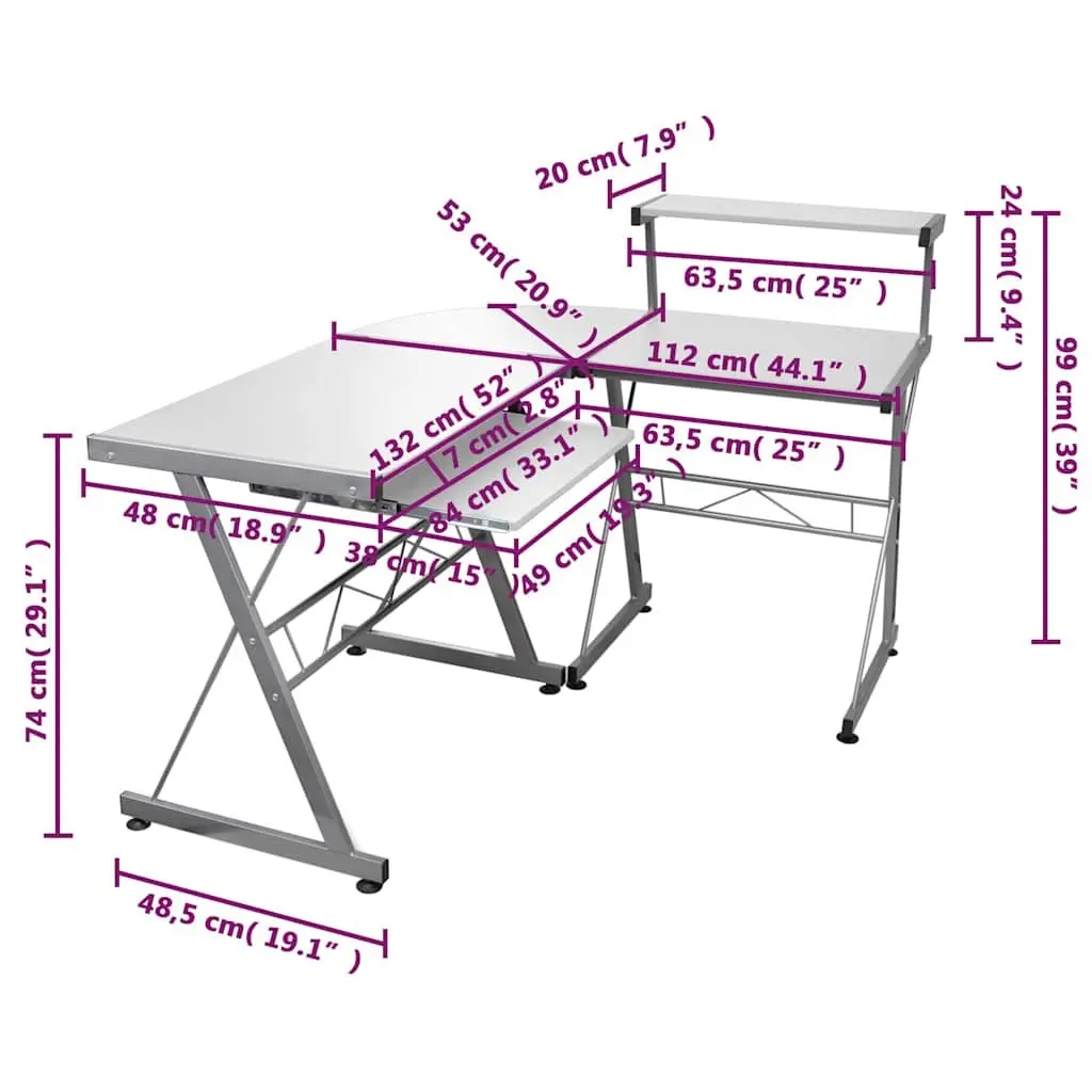L-Shaped Corner Computer Desk White Engineered Wood Study Workstation