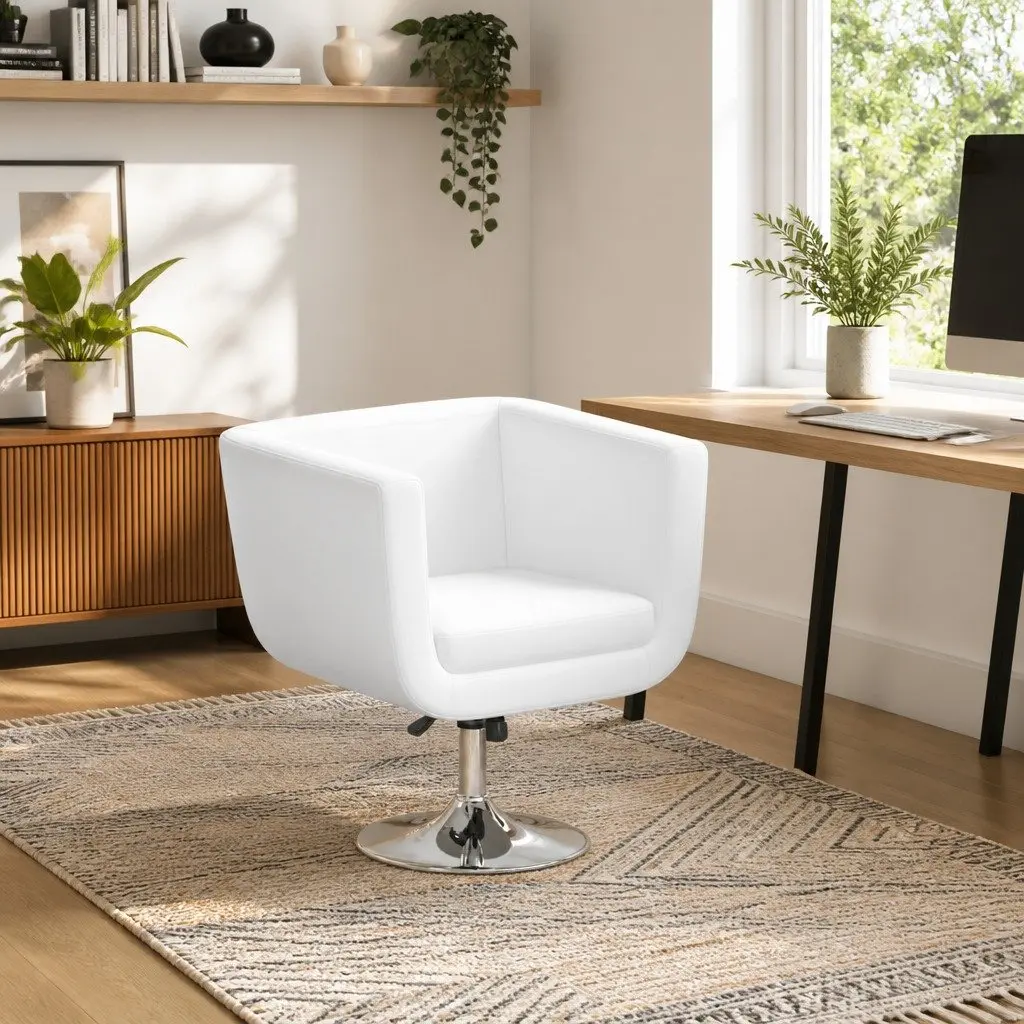 White Swivel Armchair with Adjustable Height