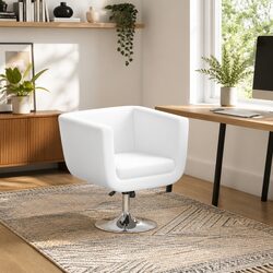 Elegant White Swivel Armchair with Adjustable Height