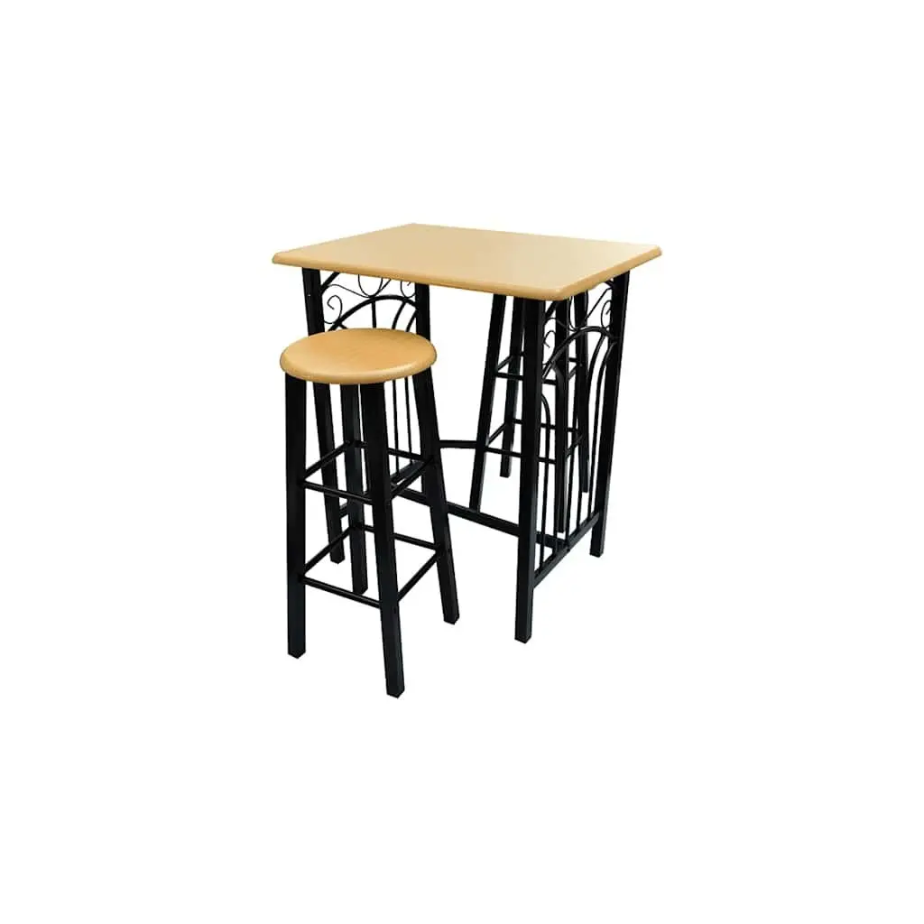 Breakfast Dining Set Rectangular Table with 2 High Stools Black Space Saving