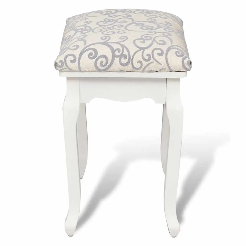 Dressing Stool Vintage Design Curved Legs Padded Seat Bedroom Furniture White