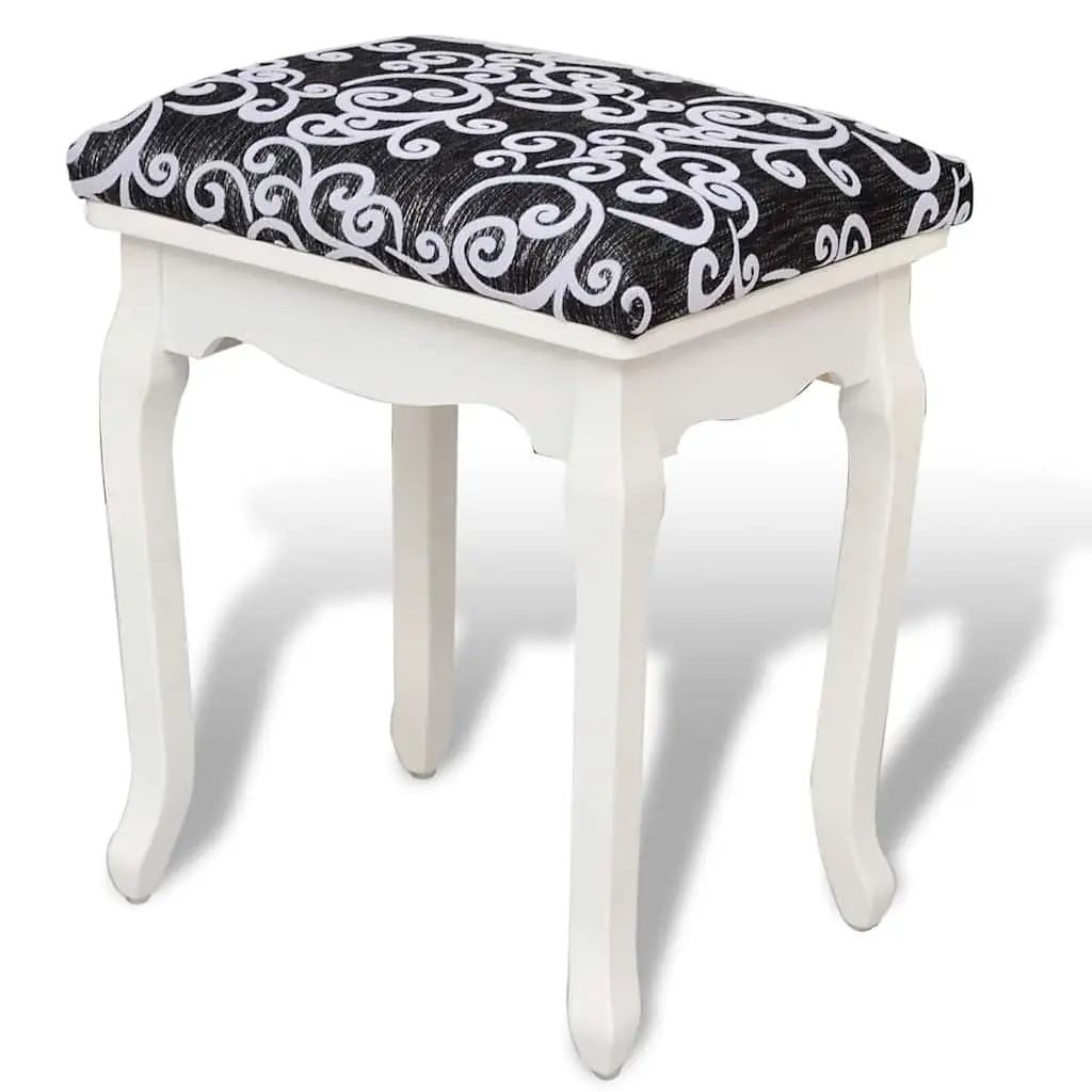Dressing Stool Black Fabric Vintage Design Curved Legs Padded Seat Bedroom