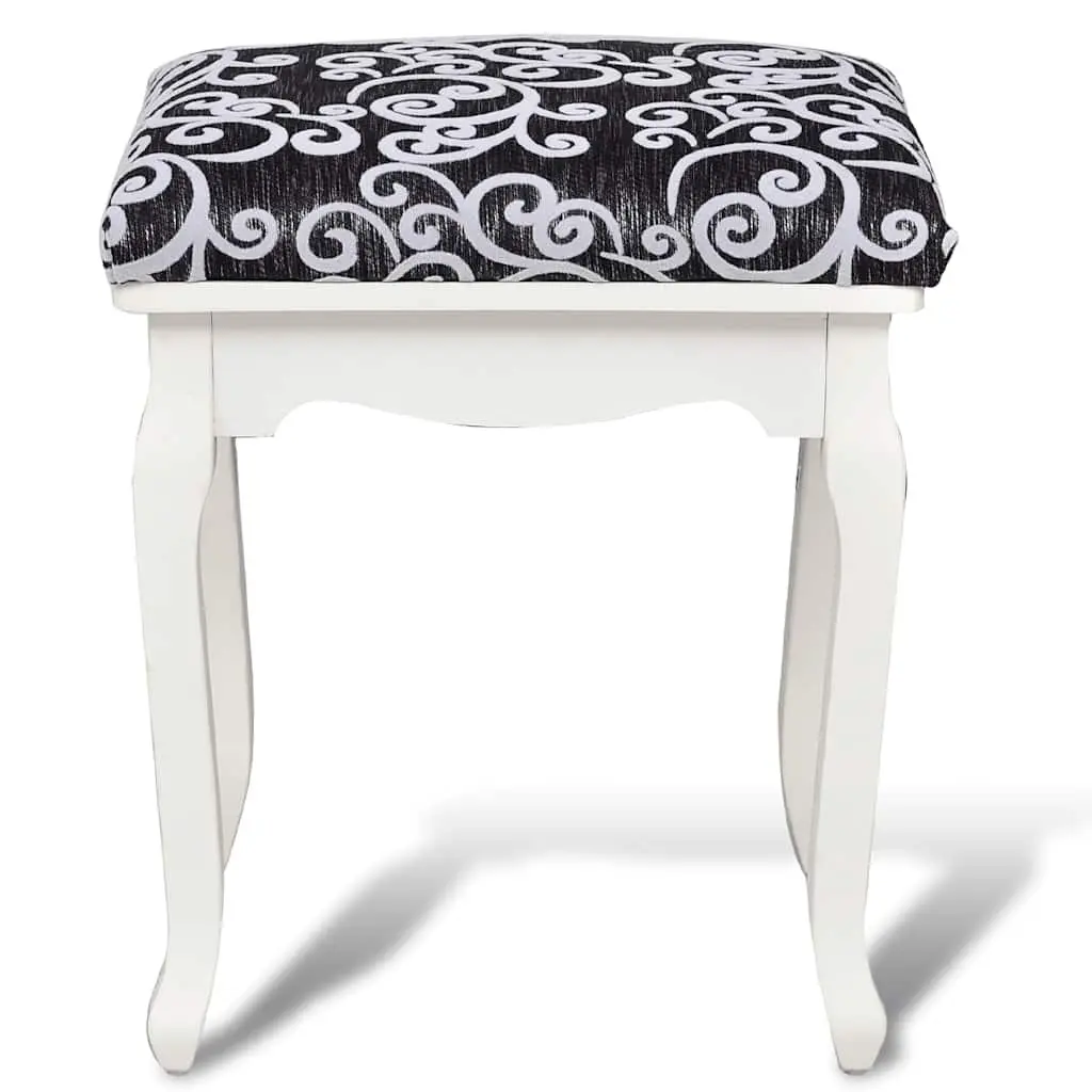 Dressing Stool Black Fabric Vintage Design Curved Legs Padded Seat Bedroom