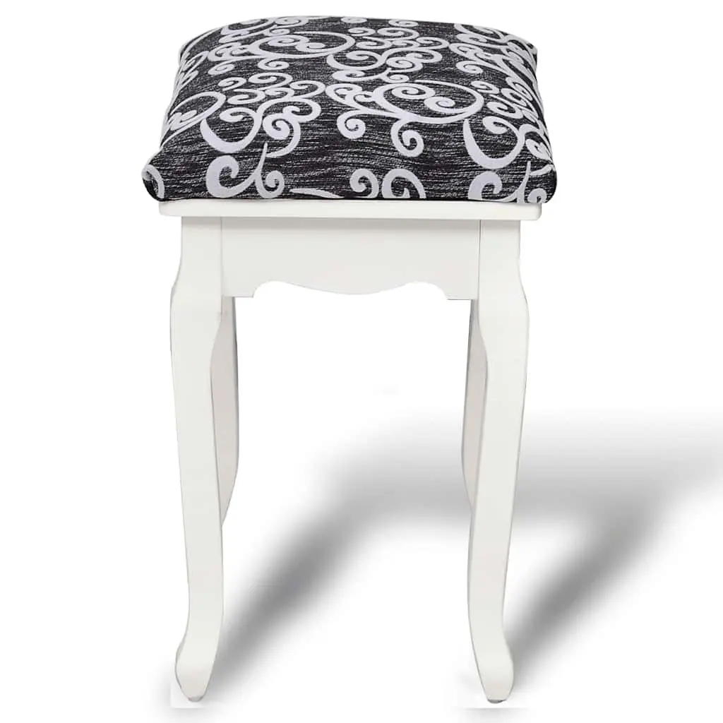 Dressing Stool Black Fabric Vintage Design Curved Legs Padded Seat Bedroom