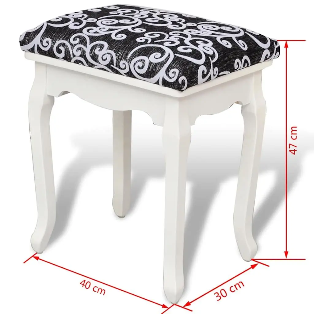 Dressing Stool Black Fabric Vintage Design Curved Legs Padded Seat Bedroom