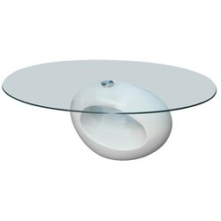 Oval Coffee Table Glass Top High Gloss White Modern Living Room Accent Furniture