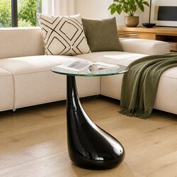 Round Glass Top Coffee Table with Water Drop Base