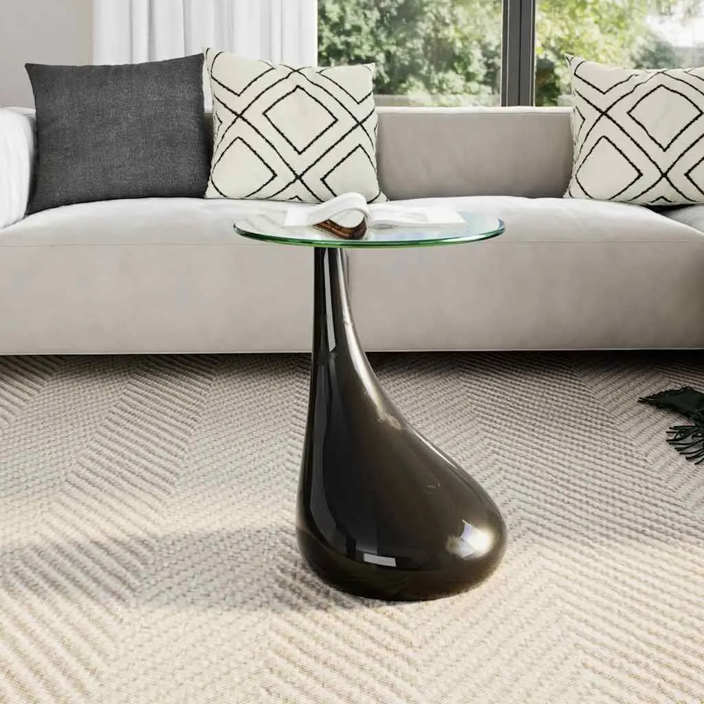Round Glass Top Coffee Table with Water Drop Base