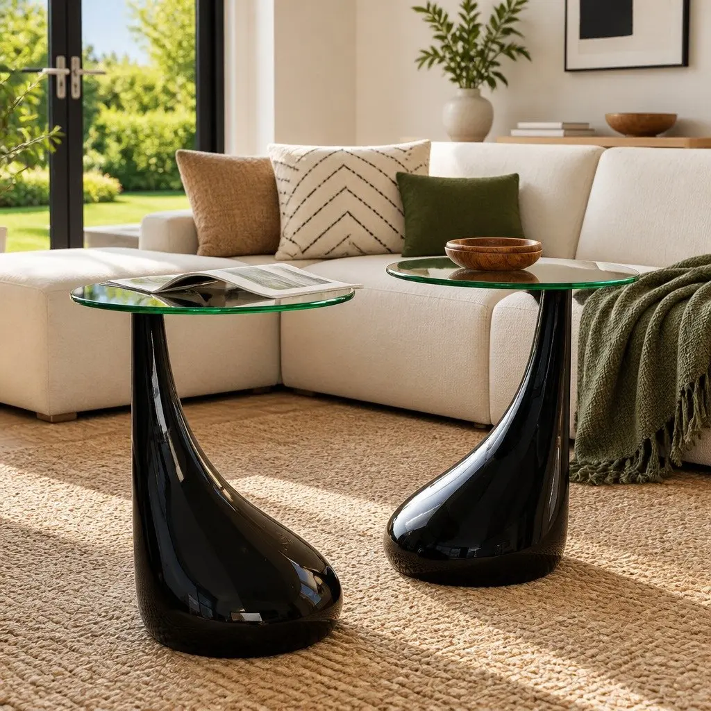Black Coffee Table Set with Glass Tops