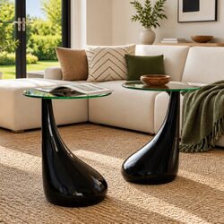 Elegant Black Coffee Table Set with Glass Tops