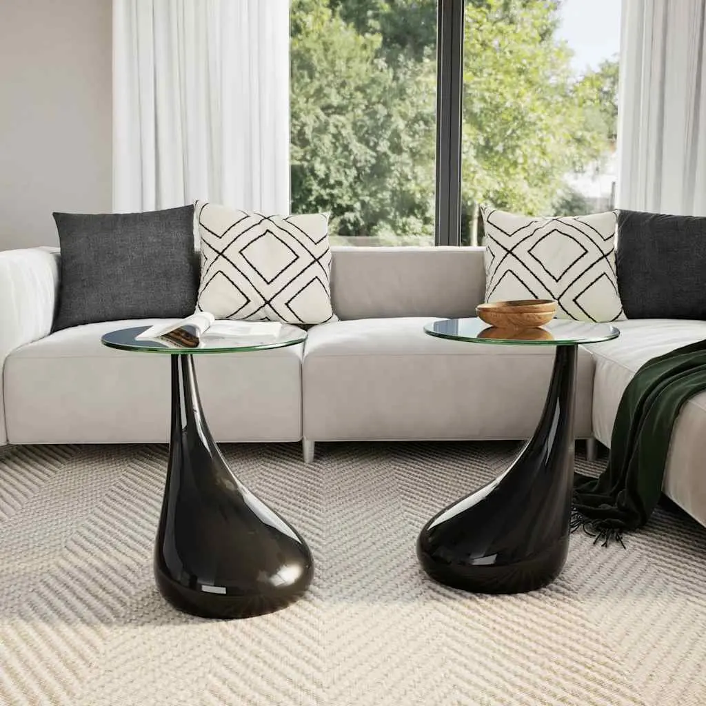 Black Coffee Table Set with Glass Tops
