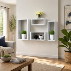 Set of 4 White Floating Cuboid Shelves