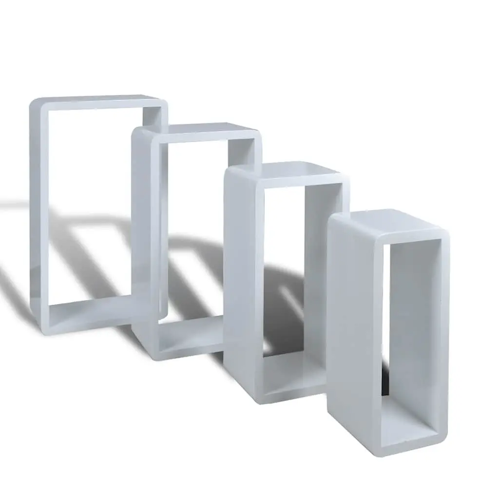 Set of 4 White Floating Cuboid Shelves