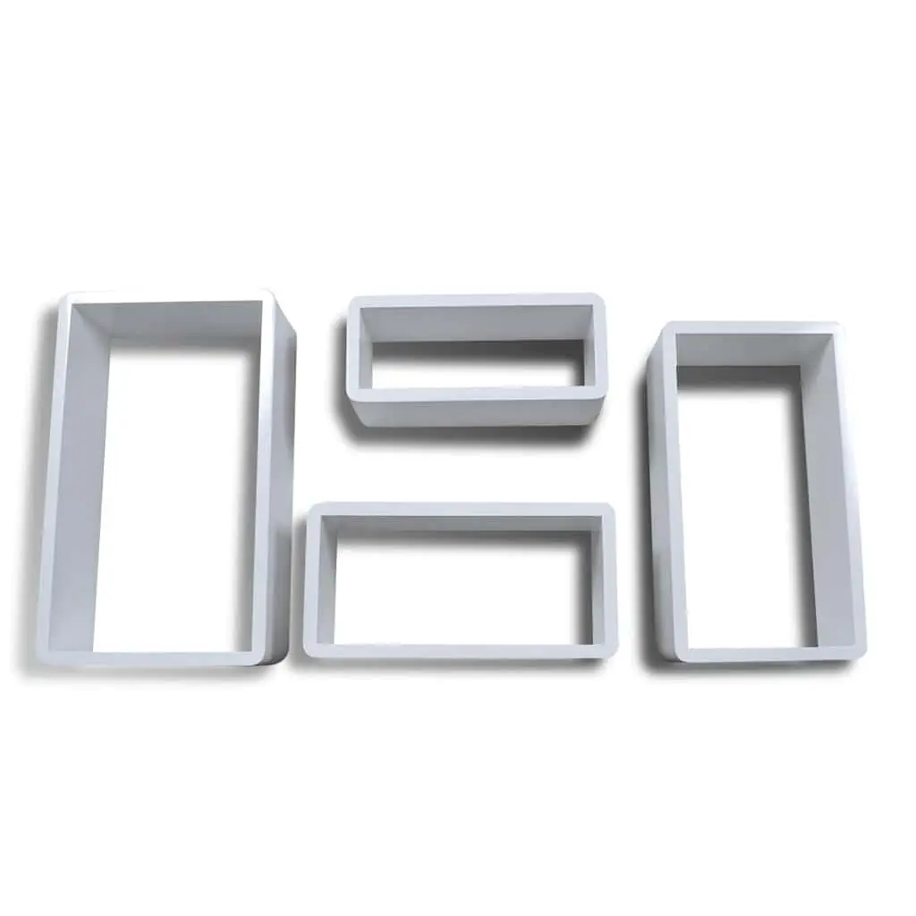 Set of 4 White Floating Cuboid Shelves