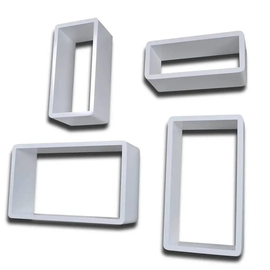 Set of 4 White Floating Cuboid Shelves