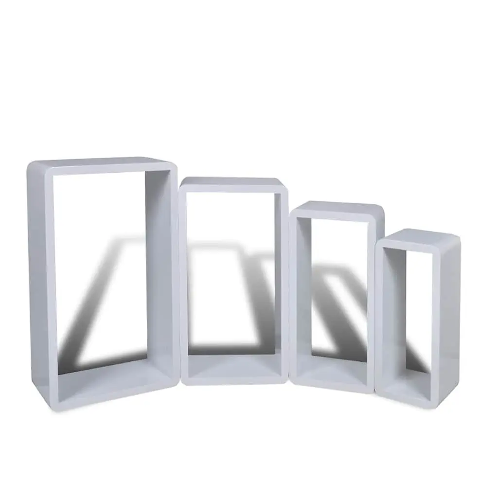 Set of 4 White Floating Cuboid Shelves