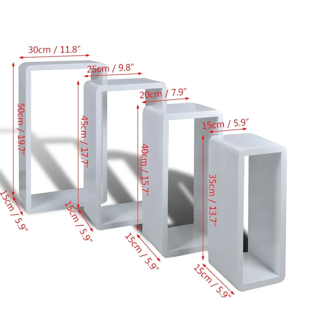 Set of 4 White Floating Cuboid Shelves