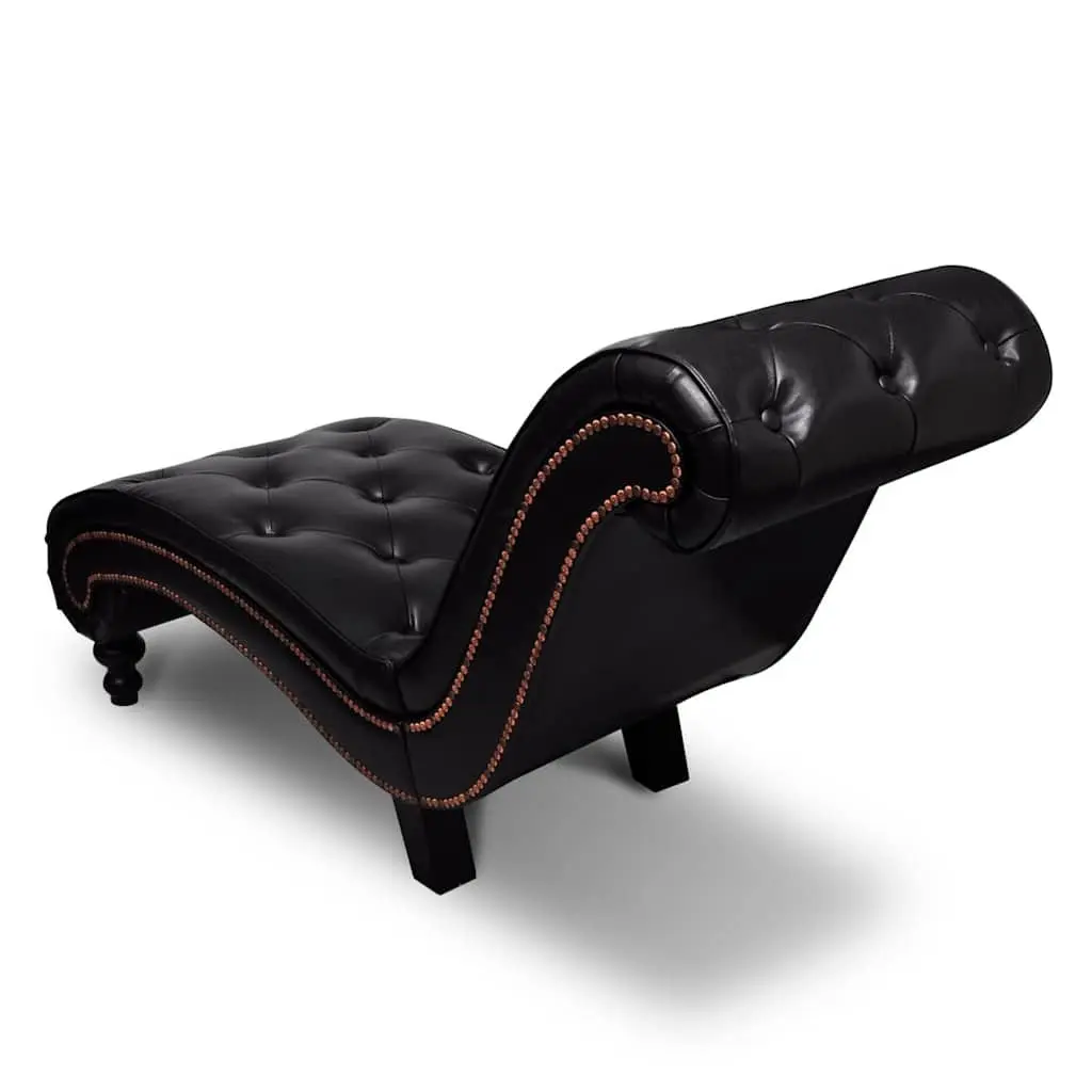 Chaise Lounge Brown Faux Leather Button Tufted Scroll Design Padded Furniture