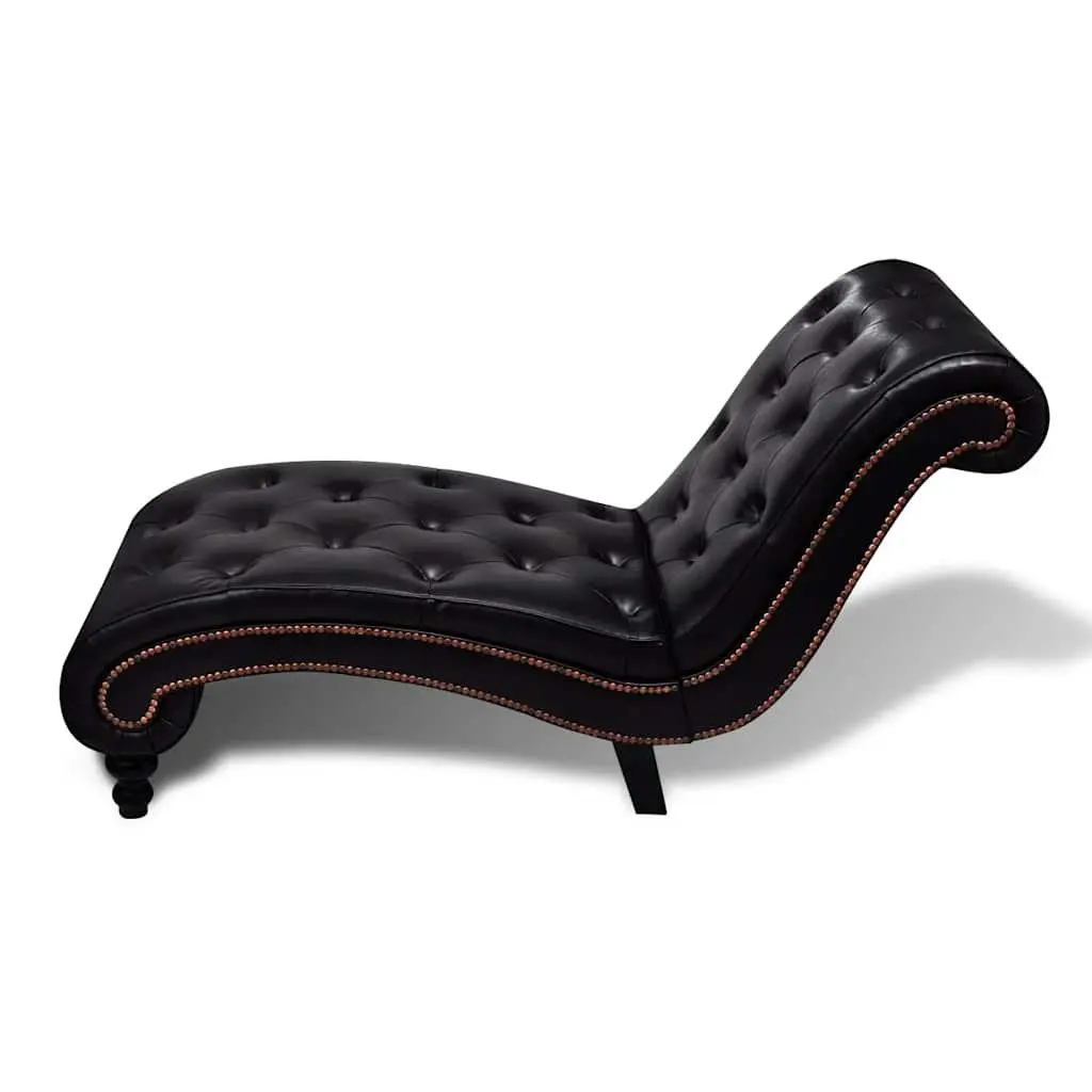 Chaise Lounge Brown Faux Leather Button Tufted Scroll Design Padded Furniture