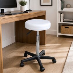 White Adjustable Height Office Stool with Modern Design