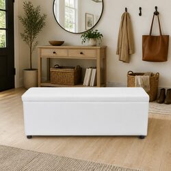White Storage Bench with Lift Top and Medium Cushion