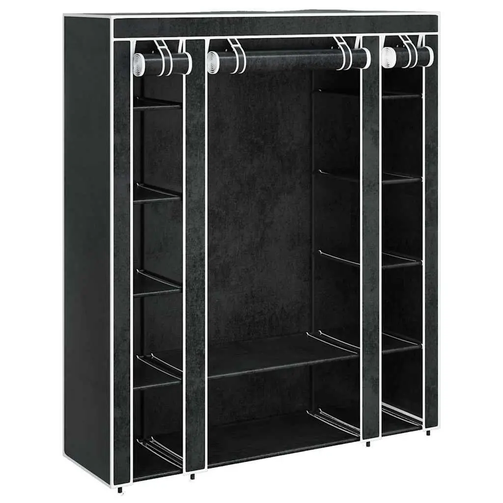 Portable Wardrobe Cabinet with Compartments Rods Black Fabric Storage Closet