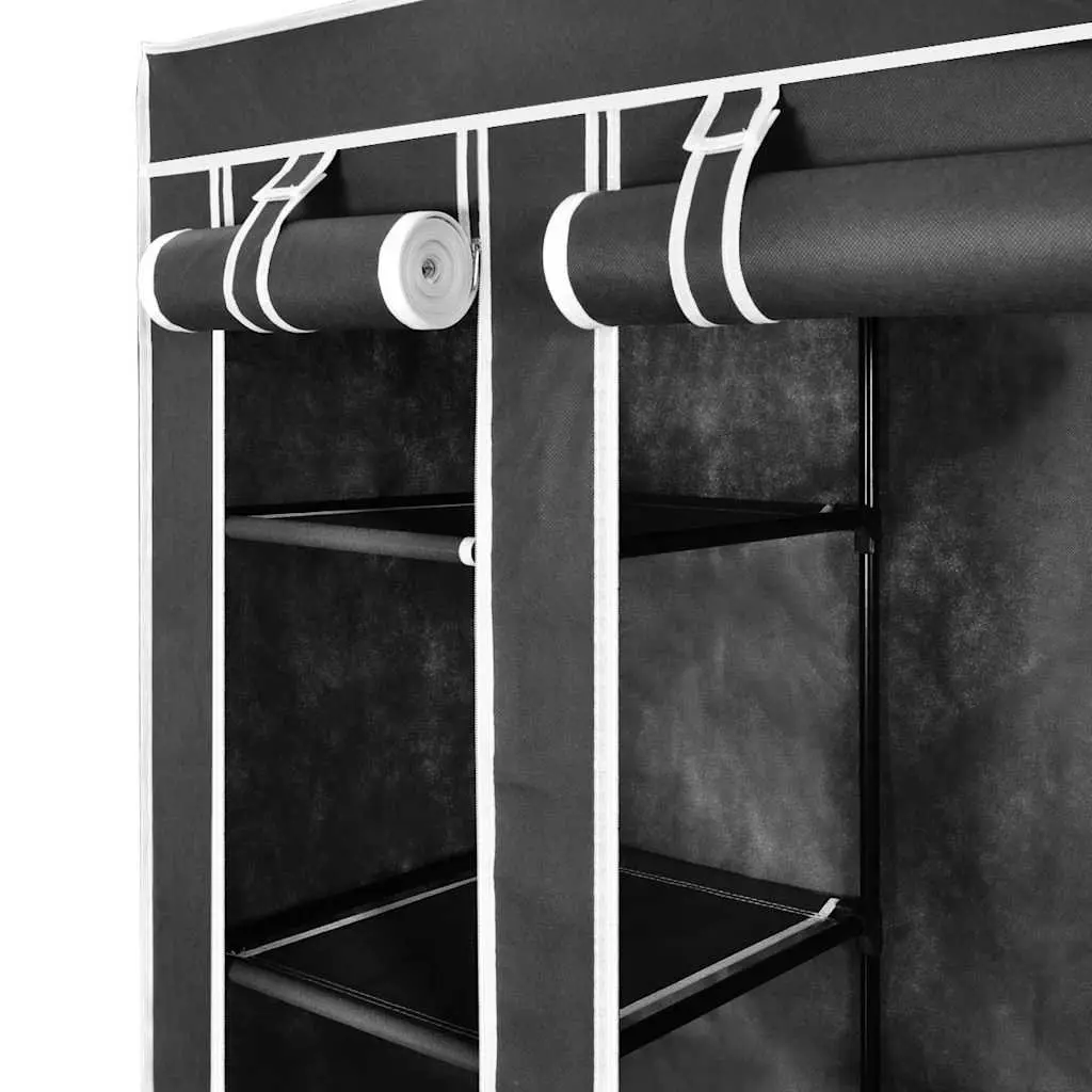 Portable Wardrobe Cabinet with Compartments Rods Black Fabric Storage Closet