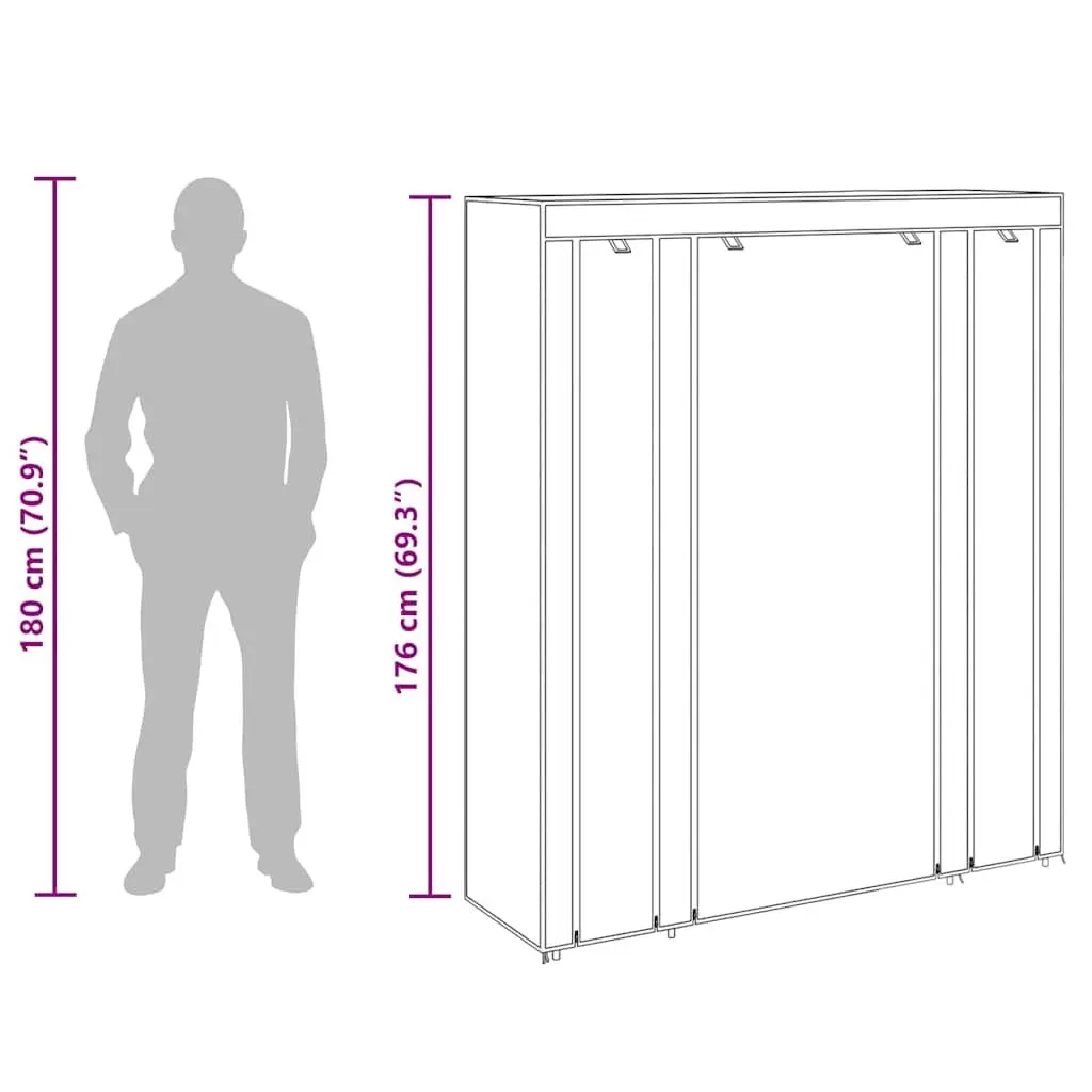 Portable Wardrobe Cabinet with Compartments Rods Black Fabric Storage Closet