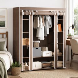 Cozy Portable Wardrobe Cabinet with Brown Fabric
