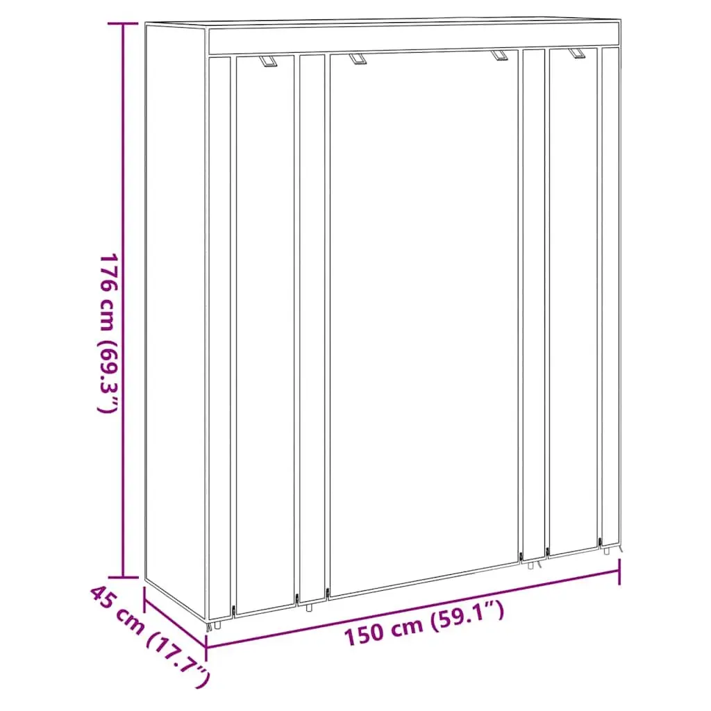 Portable Wardrobe Cabinet Brown Fabric 45 x 150 x 176 cm Non-woven Material