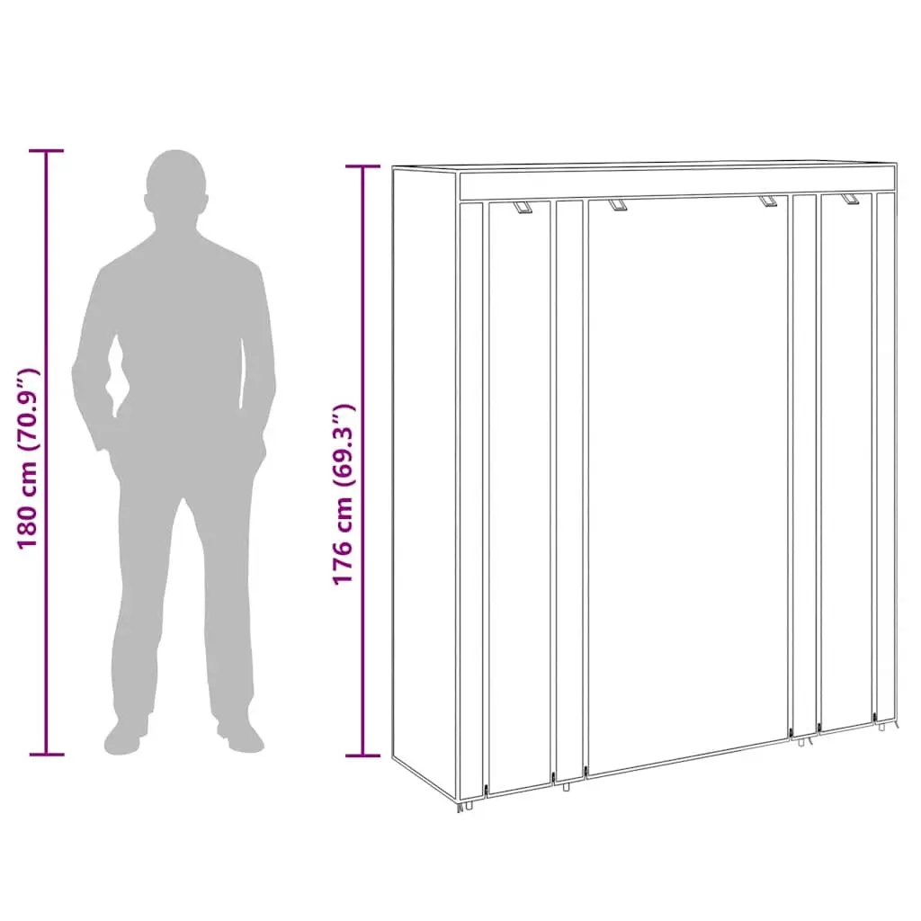 Portable Wardrobe Cabinet Brown Fabric 45 x 150 x 176 cm Non-woven Material