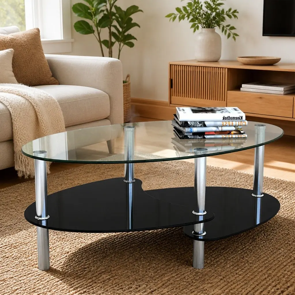 Black Coffee Table with 3-Layer Storage