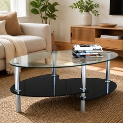 Elegant Black Coffee Table with 3-Layer Storage
