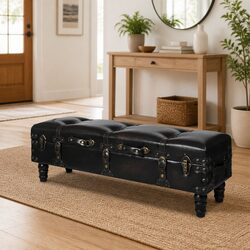 Brown Tufted Cushion Storage Bench for Hallways