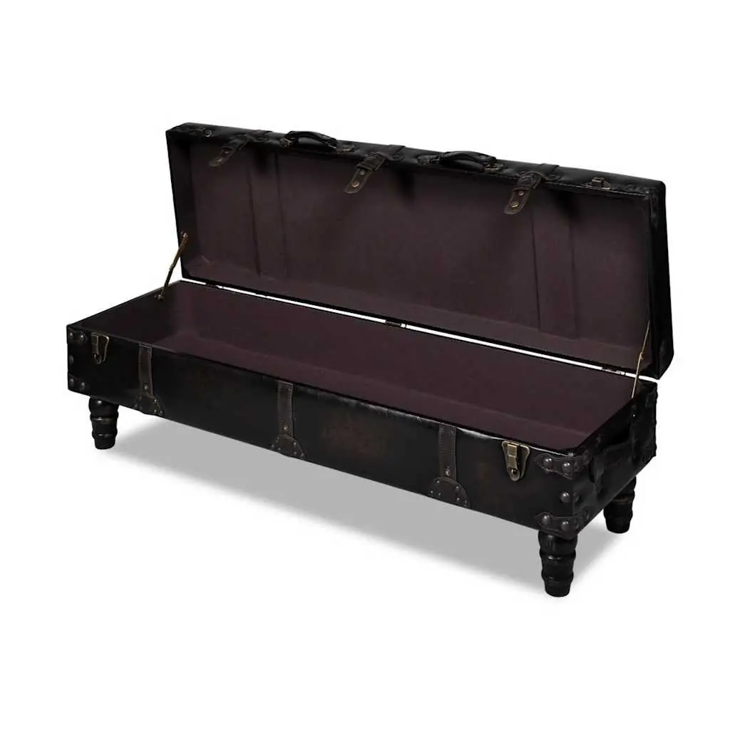Long Storage Bench Brown Faux Leather MDF 48 Inch