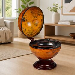 Brown Wooden Globe Bar with Rotating Storage