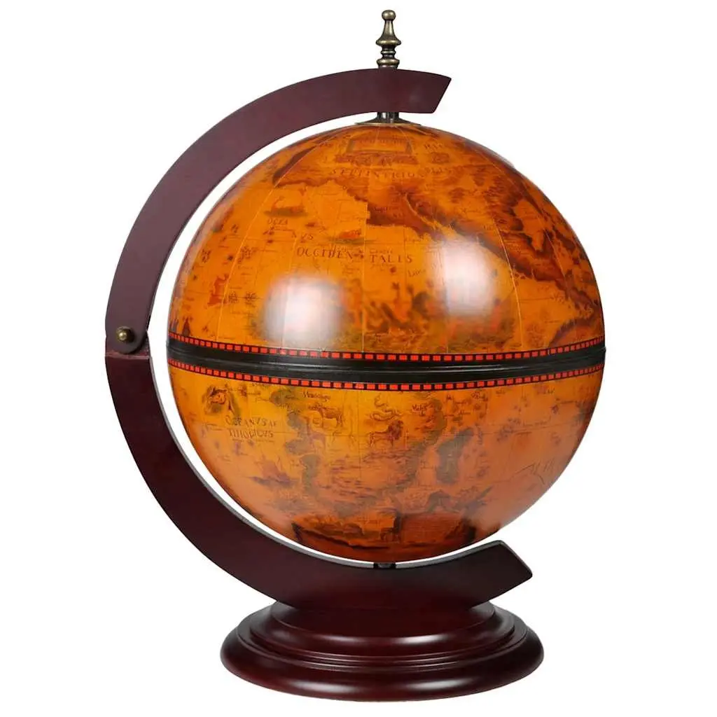 Brown Wooden Globe Bar with Rotating Storage