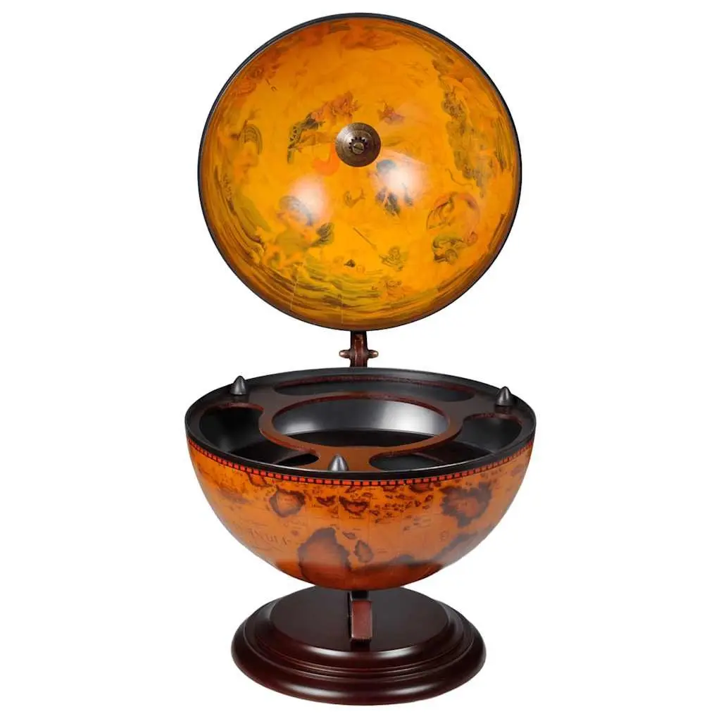 Brown Wooden Globe Bar with Rotating Storage