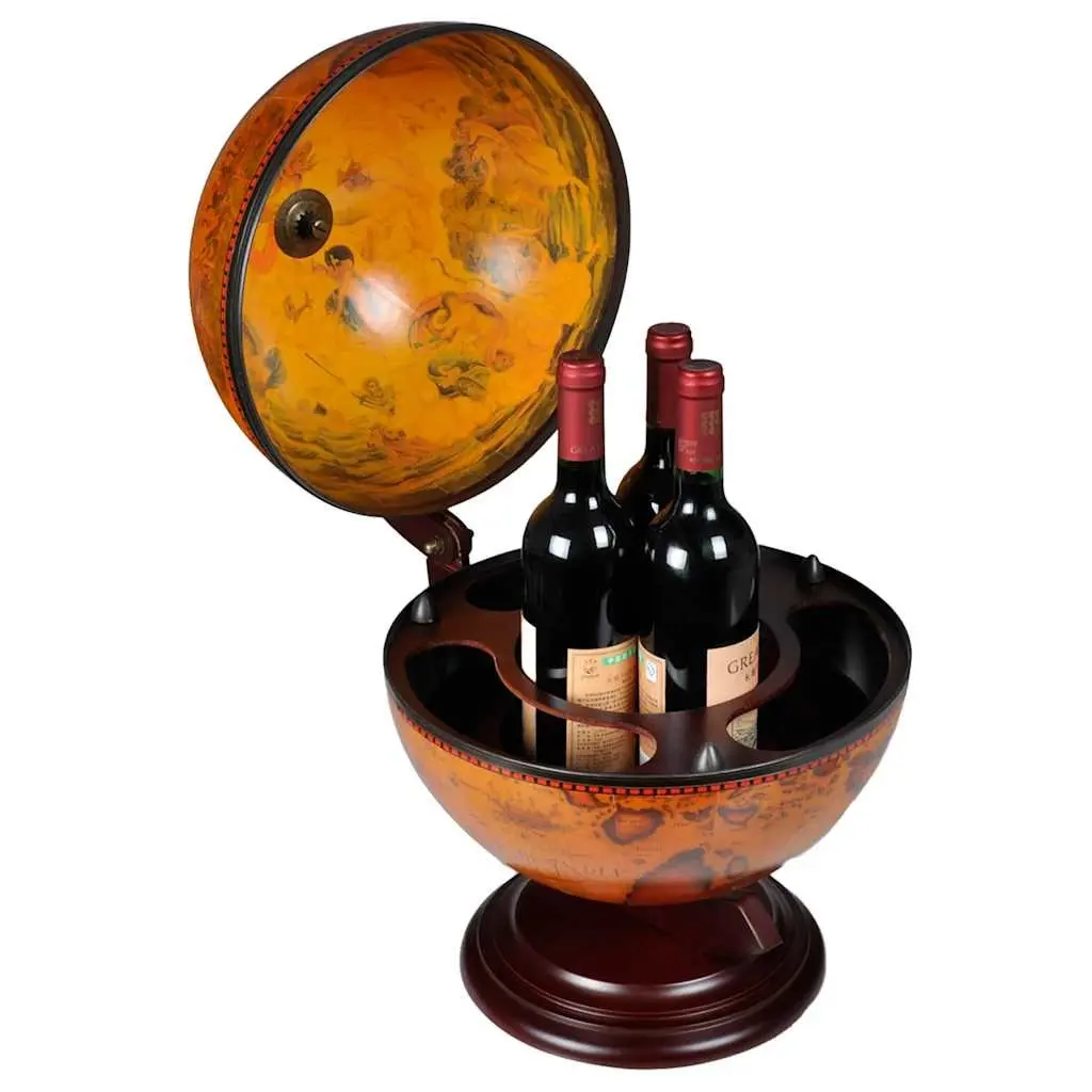 Brown Wooden Globe Bar with Rotating Storage