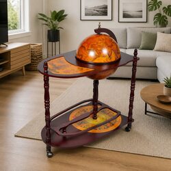 Freestanding Globe Bar Wine Cabinet with Table in Brown