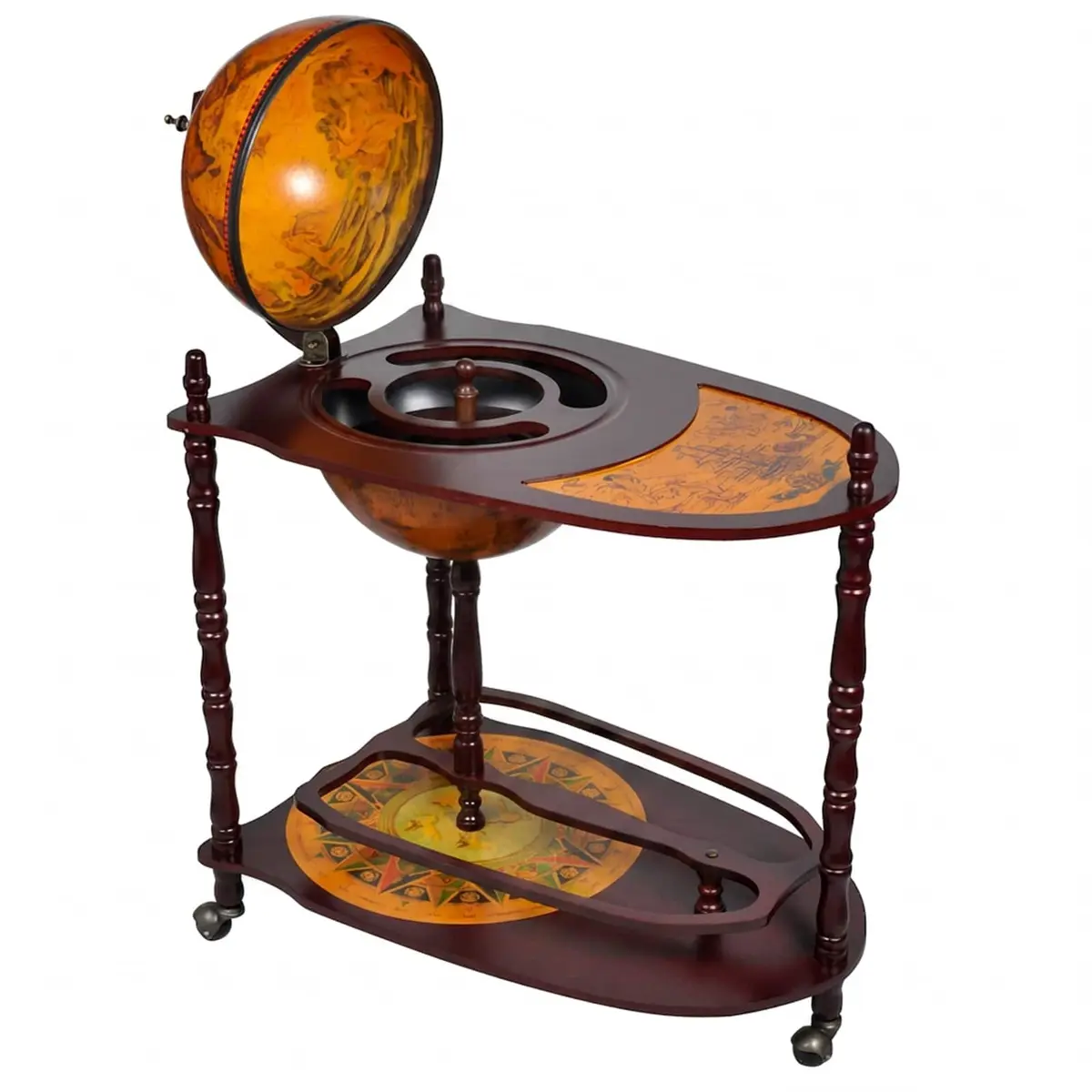 Globe Bar Cabinet Freestanding Brown Eucalyptus Wood with Table
