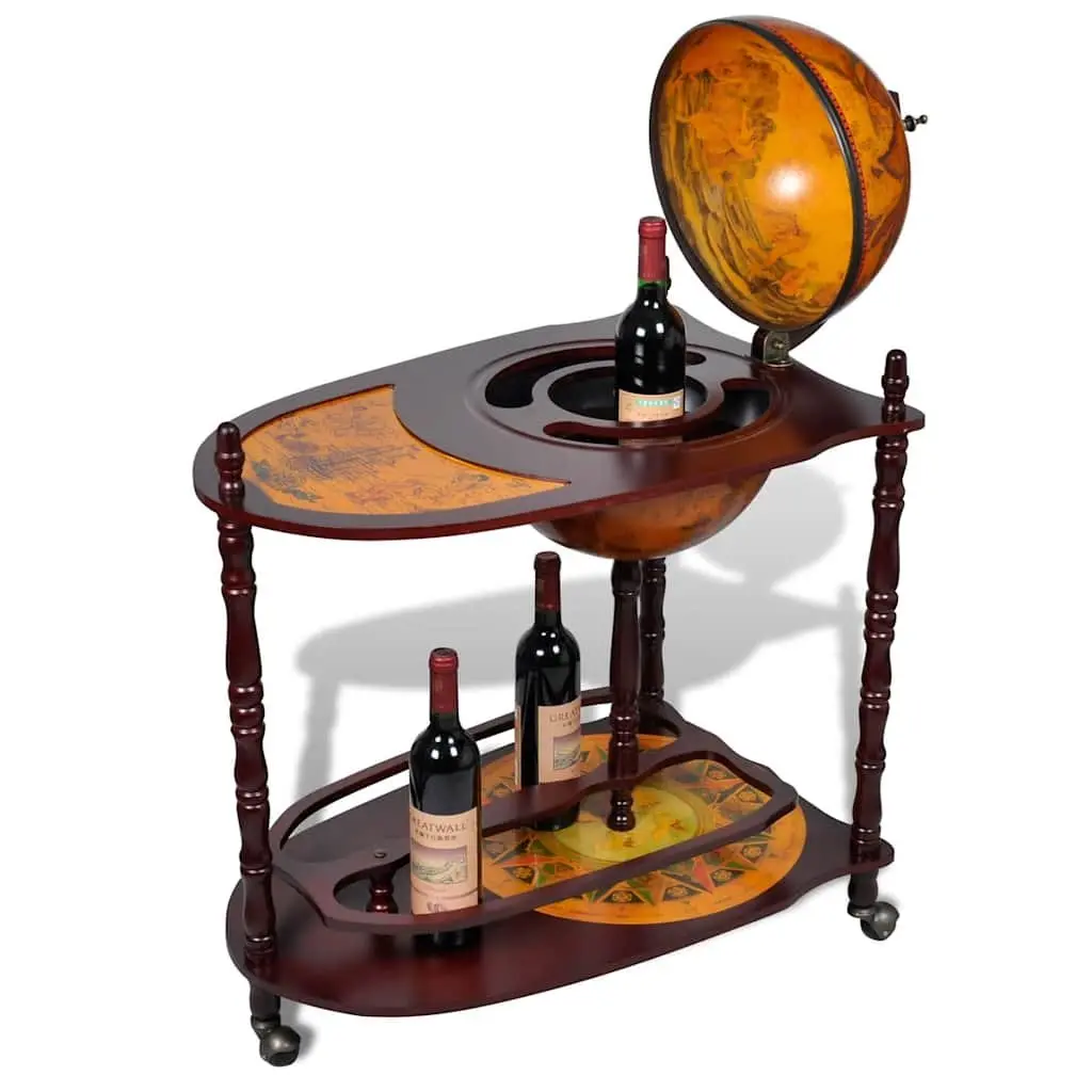 Globe Bar Cabinet Freestanding Brown Eucalyptus Wood with Table