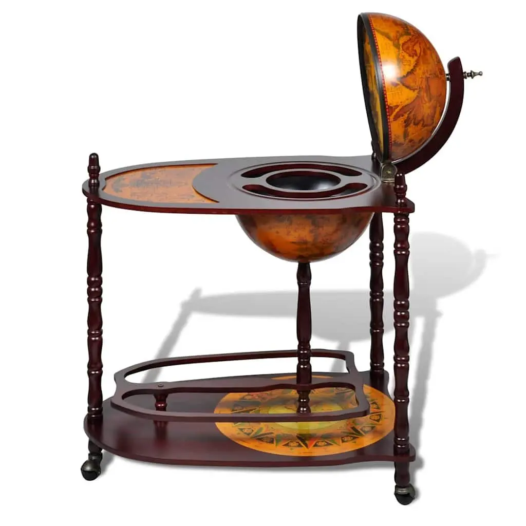 Globe Bar Cabinet Freestanding Brown Eucalyptus Wood with Table