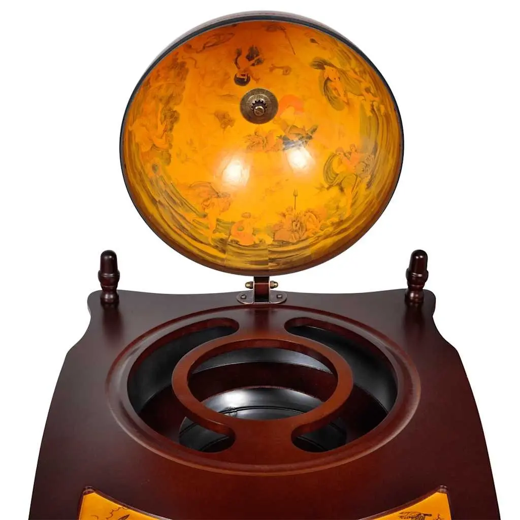Globe Bar Cabinet Freestanding Brown Eucalyptus Wood with Table