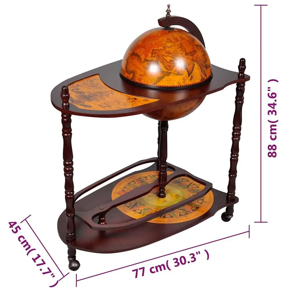 Globe Bar Cabinet Freestanding Brown Eucalyptus Wood with Table