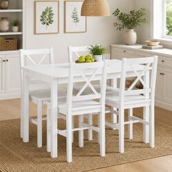 5-Piece Solid Wood Dining Table Set in White